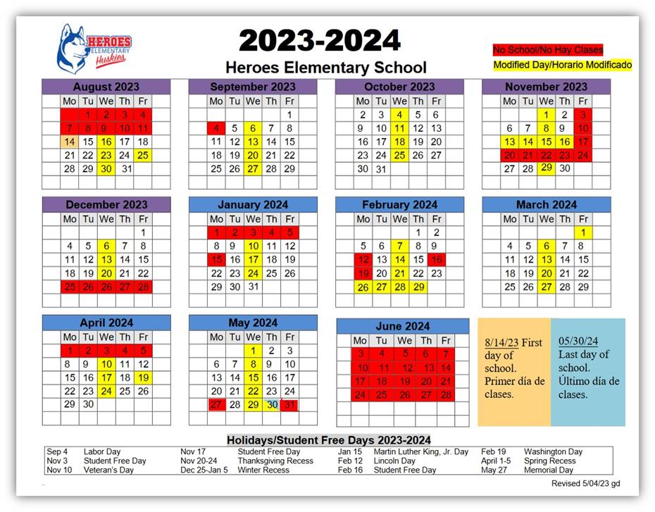 HEROES ELEMENTARY SCHOOL CALENDAR 2022-2023
